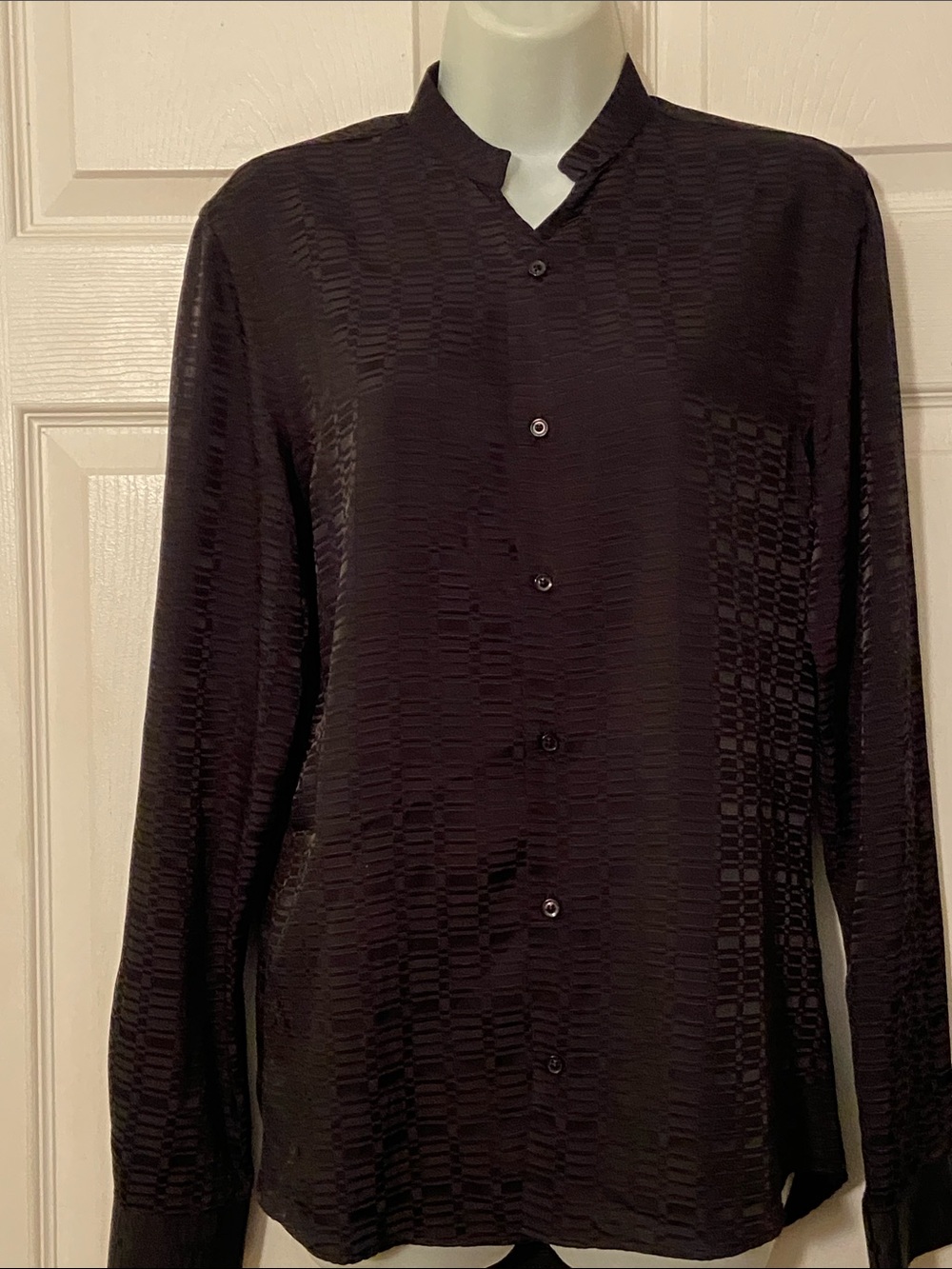 Zara Men's Unisex Black Textured Mandarin-Collar Shirt Button Down Shirt sz S